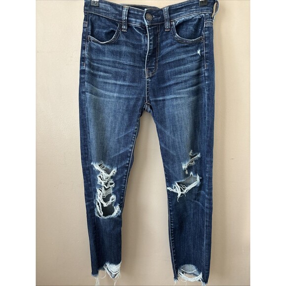 American Eagle Women’s Size 4 Hi-Rise Jegging Crop Jeans Distressed Stretch - Picture 1 of 6